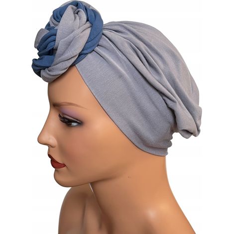 Sejla Turban, grau 116, geknitterter Schal, ohne Muster, auch nach der Chemotherapie (1/5)