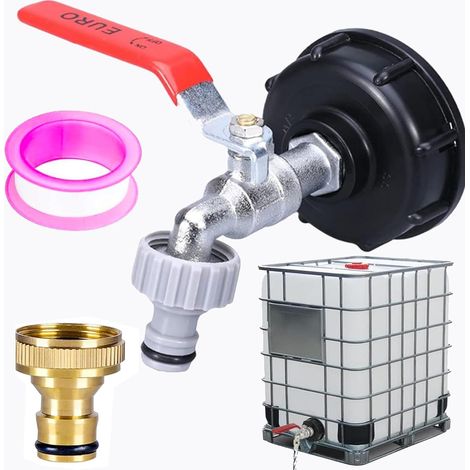 3 Robinet Cuve 1000l, Laiton, Adaptateur S60x6, Raccord 1/2 Pouces, Pour IBC, Jardin