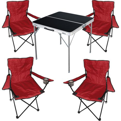 5-teiliges Campingmöbel Set schwarz - rot-MMC330883B+4xMPO2455 (1/4)
