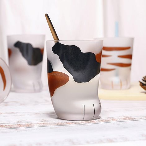 1 Verre Tigre Pattes de Chat Mignon, Mug en Verre pour Café au Lait, Tasse de Petit Déjeuner Cadeau Bureau (1/5)