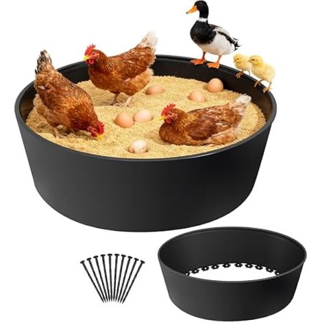 Baignoire de sable pour poulailler - Baignoire de sable pour poules - 60 x 15 cm - Avec 10 clous - Bac à litière réglable sans fond pour poules, canards, dindes (1/5)