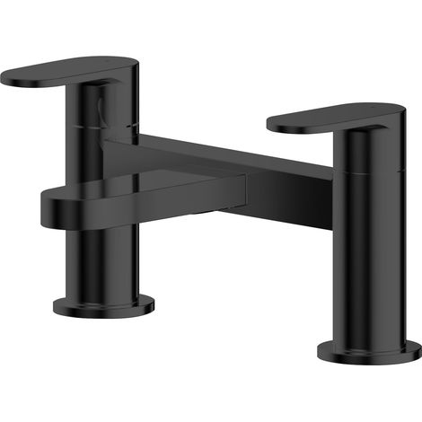 Balterley Enville Round Deck Mounted Bath Filler Tap with Flat Spout and Dual Lever Handles - Matt Black Finish