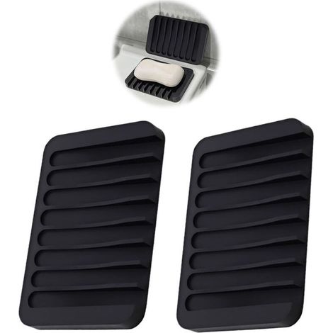 Bardusch-Lot de 2 porte-savons silicone inclinés – évacuation intégrée, antidérapants, usage douche/cuisine/baignoire (noir) (1/5)