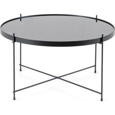 Tavolino da salotto Marissa - Struttura in metallo verniciato nero e top in vetro temperato fumé, design moderno 70x70x40 cm - Marissa (1/4)