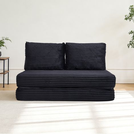 Canapé-lit double 140x100x85 cm noir convertible sans montage en tissu côtelé MEUBLIV (1/5)