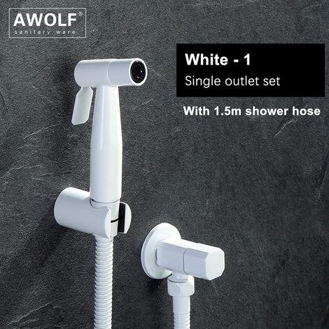 (Blanc-1) Douchette WC portable en acier inoxydable rose doré brossé, kit de douchette AP2354 (1/5)