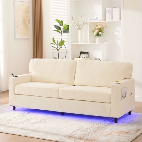 Erwachsenensofa 2-Sitzer 203x77,5 cm in beiger Chenille mit ambienter LED-Beleuchtung und USB-C-Anschlüssen (1/5)