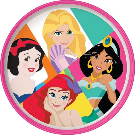 Disney Piatto piano bianco e rosa per bambine in plastica Principesse Biancaneve Ariel Jasmin Rapunzel con base antiscivolo (1/4)
