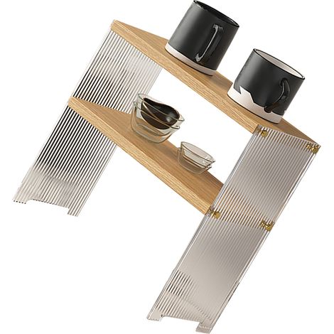 Kaffeetassenhalter, fester Sockel, großes Fassungsvermögen, Organizer für Wohn- und Schlafzimmer, Holzfarbe, 2 Ebenen (1/5)