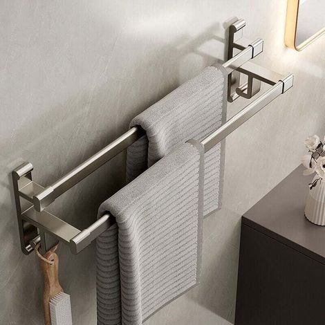 Portasciugamani da bagno autoadesivo in acciaio inox SUS304, barre portasciugamani a parete per doccia e cucina, barre portasciugamani impermeabili con doppio gancio - 40 cm - RAPANDA (1/4)