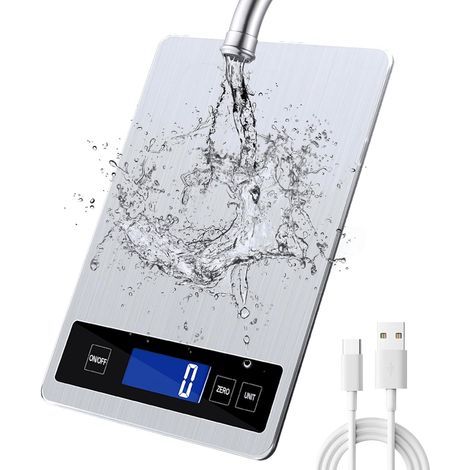 15 kg Digital Kitchen Scale with LCD Display + Stainless Steel + Tempered Glass - Accuracy up to 1 g - g/kg/lb:oz/ml/fl'oz - Type-C or Battery Operated (1/5)