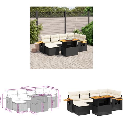 Salon de jardin 7 pcs avec coussins noir résine tressée - Ensemble Salon De Jardin - Meuble Extérieur - Résine Tressée - Rotin Synthétique - Table Extensible - Home & Living (1/3)