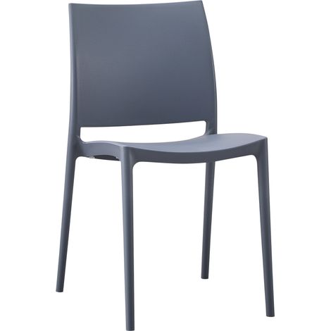 Silla de jardín apilable con respaldo curvado y cuatro patas estables de plástico gris 100007890 (1/5)