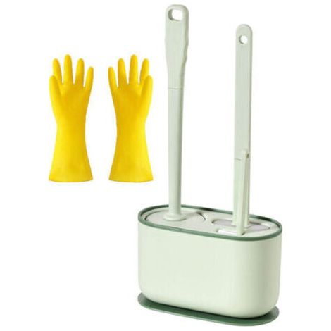 Produits de nettoyage - Ensemble de brosse de toilette longue/Vert fraise1 + Gants en latex Oxford/Épaissi 1 paire1 (1/4)