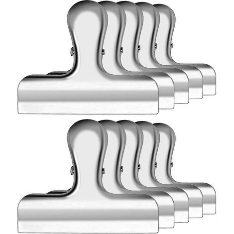 Set mit 10 robusten, 7,6 cm breiten Gefrierbeutelclips aus massivem Edelstahl für optimale Lebensmittelkonservierung. Vielseitige, luftdichte Clips für Küche und Büro. (1/5)