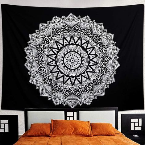 AGE Tapisserie Murale Mandala Hippie Indienne Bohème Tapisserie Noir et Blanc Psychédéliqu Tenture Murale Tapis Mural Serviette de Plage (148x200cm) (1/5)