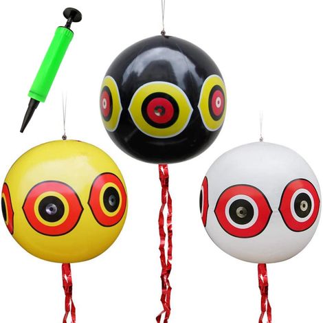 3 Pièces Ballons Faire Peur aux Oiseaux, Ballons Effrayer Oiseaux, Ballon Anti-Oiseaux avec Yeux réfléchissants et Rayures crépitantes, Effrayer Oiseaux Moineau, Pigeon, Pic