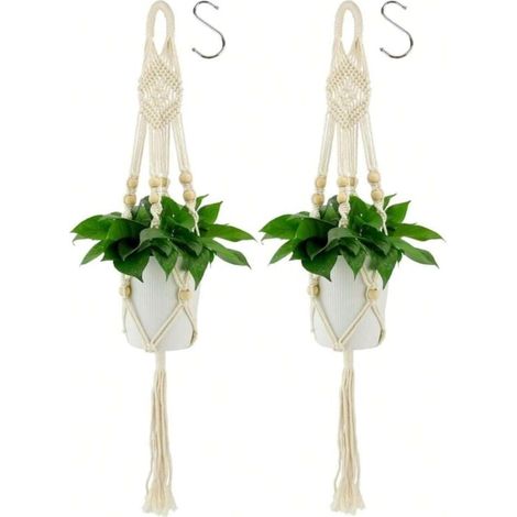 Pots suspendus pour plantes d'intérieur, 2 pièces, support pour plantes en macramé, adapté aux jardins et balcons extérieurs (1/4)