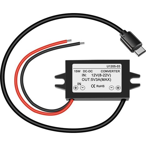 1 pièce convertisseur abaisseur USB c DC 12V à 5V 3A,Interface de Type c Module Buck étanche 25W Adaptateur d'alimentation Compatible avec Raspberry pi 4,téléphones Portables (1/4)