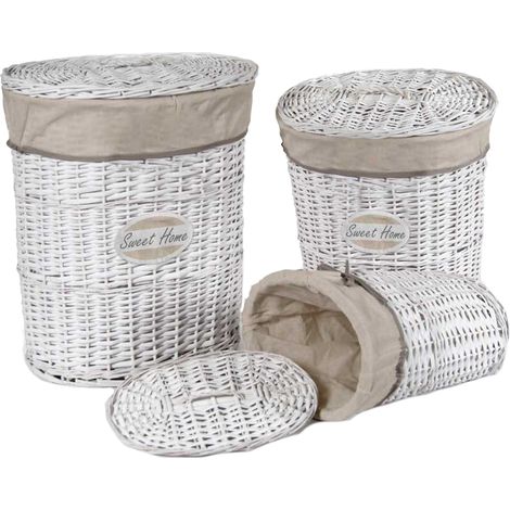 SET 3 CESTE OVALI SWEET HOME PORTA BIANCHERIA IN LEGNO BIANCO (1/2)