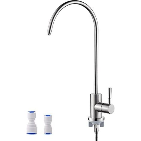 M22301A, Grifo de cocina para agua potable, Grifo de cocina de acero inoxidable, Giro de 360°, Grifo de ósmosis inversa con 2 adaptadores, Sin plomo, Níquel cepillado (1/5)