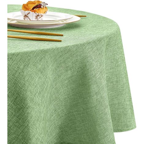 Nappe ronde 180cm aspect lin vert déperlante lavable
