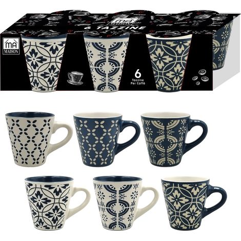 MA MAISON SET 6 TAZZINE ETNIC DA CAFFÈ FANTASIA POSITANO CON FIGURE GEOMETRICHE (1/2)