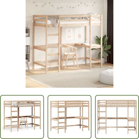 Schreibtisch -  Hochbett mit Schreibtisch 90x190 cm Massivholz Kiefer
