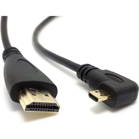 Câble Micro HDMI vers HDMI mâle HDTV coudé vers la gauche à 90 degrés 150 cm pour téléphone portable et tablette (1/5)