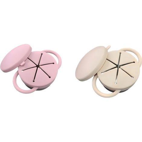 Contenitori per snack per bambini - Set da 2 - Bicchieri per snack in acciaio inox per bambini - Con coperchio in silicone - A tenuta stagna - Apertura a forma di fiore - Lavabili in lavastoviglie - A (1/5)