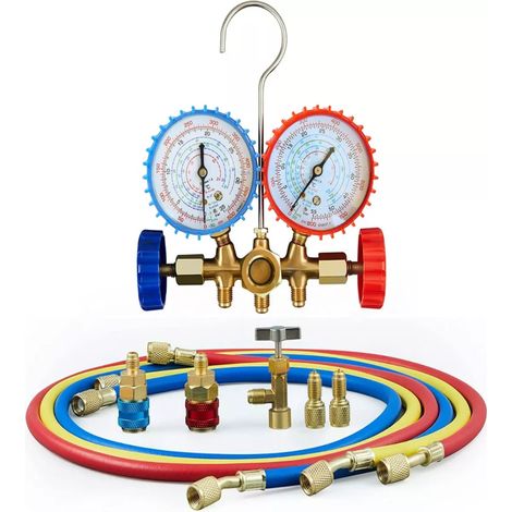 Manómetro de presión de fluoruro doble para aire acondicionado, compatible con R134a, R12, R22, R502 (536G)