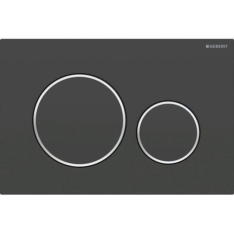 Plaque de commande WC Geberit Sigma20 – noir mat laqué – revêtement facile à nettoyer – anneaux chromés brillants – dimensions 24.6x16.4x1.2cm (1/4)