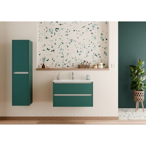Sanitaire – Meuble sous vasque simple 80 cm – Bleu canard – Dimensions L800 x l455 x H500 mm – 2 tiroirs avec rails coulissants soft closing (1/5)
