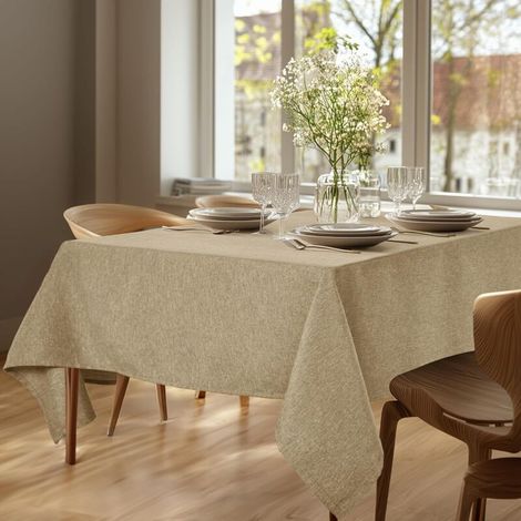 Tovaglia impermeabile lavabile, decorazione rettangolare, effetto lino impermeabile, 140 x 140 cm, kaki, 1 pezzo -Crezuo