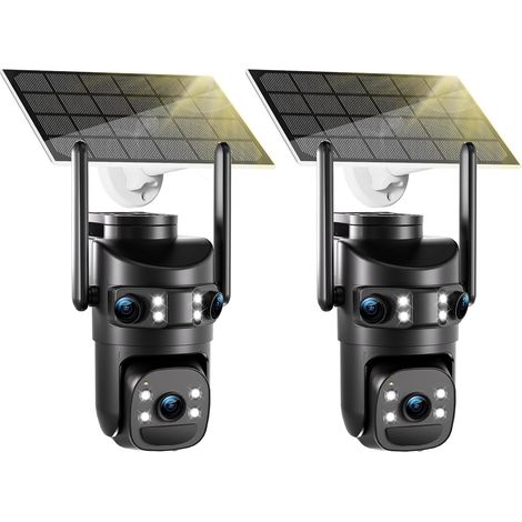 6K Wireless Outdoor WiFi Surveillance Camera, Triple Lens/Solar Camera/Battery 10000mAh, 360° PTZ Automatic Tracking, Two-Way Audio, AI Siren, 2.4/5G WiFi, 10 x Zoom, 2 Pieces (1/5)