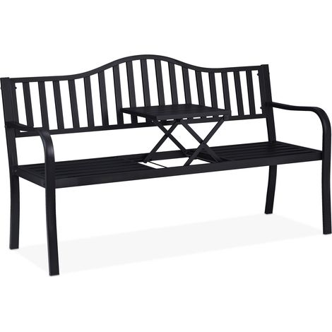 Panca da giardino con tavolino integrato 150 x 58,5 x 89 cm per 3 persone stile elegante in acciaio grigio 130010637
