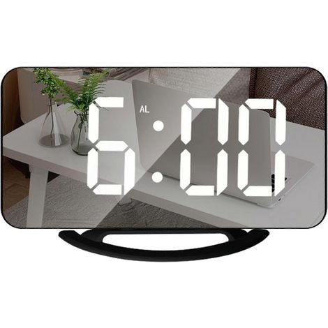 Digitaler Wecker, große verspiegelte LED-Uhr, schwaches Nachtlicht, 2 USB-Ladeanschlüsse, Schreibtischwecker (1/5)