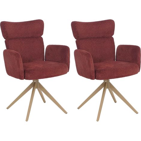 [NEUWERTIG] 2er-Set Esszimmerstuhl HHG-057, Stuhl, drehbar Auto-Return Stoff Bouclé 350g/m² Öko-Tex bordeaux, Beine Holz-Optik (1/5)