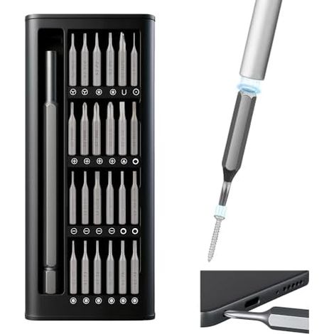 Tournevis de Précision Magnétique 25 en 1 - Mini Set d'Outils avec Embouts Torx & Phillips Coffret Aluminium pour Réparation Lunettes, Montres, Smartphone et Électronique (1/5)