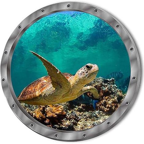 Muursticker Aquarium de Pêche - 2929 cm - Réutilisable/repositionnable - Chambre d'enfant - Garçons - filles - Décoration intérieure - Sticker mural coloré - Tortue de mer (1/3)