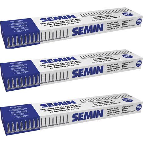 SEMIN Bandes de Vis TTPC 3,5 x 25 mm - 1000 pcs (20 Bandes de 50) - Auto-Perceuses - Compatible Visseuses Automatiques (Lot de 3) (1/5)