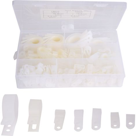 200 attaches de câble en nylon plastique de type R et P, assortiment de fixations (blanches) (1/5)