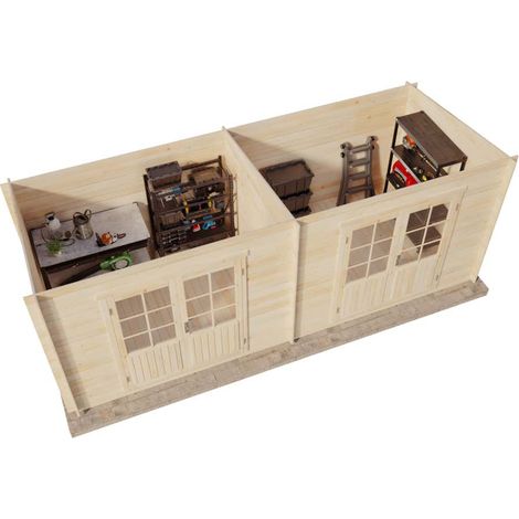Alpholz Gartenhaus Maria Twin Gartenhaus aus Holz, Holzhaus mit 40 mm Wandstärke, Blockbohlenhaus mit Montagematerial