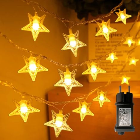 Guirlande lumineuse avec prise, 10 m, 100 LED étoiles, 8 modes, étanche, alimentée par courant, idéale intérieur/extérieur, ambiance festive pour soirées, Noël, Halloween, décoration mariage (blanc ch (1/5)