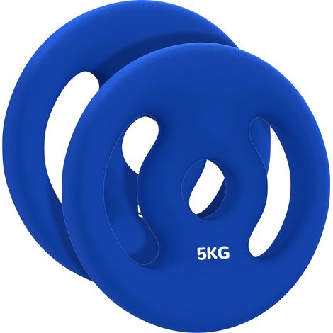 Set de 2 discos de pesas 2 x 5 kg para barra de 2,5 cm, azul (1/5)