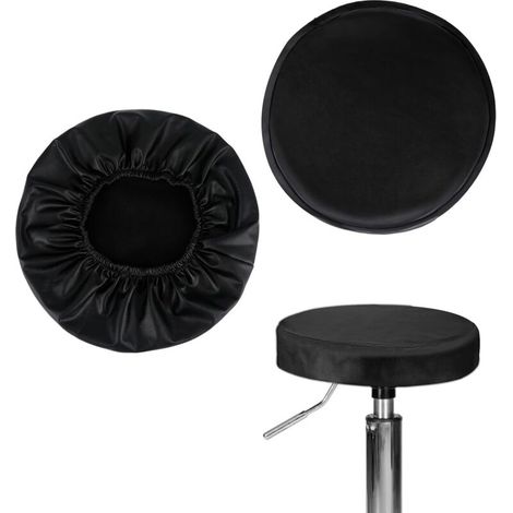 Bardusch Lot de 2 housses de tabouret de bar rondes en similicuir - Imperméables - Pour bar, cuisine, salle à manger - Noir (1/5)