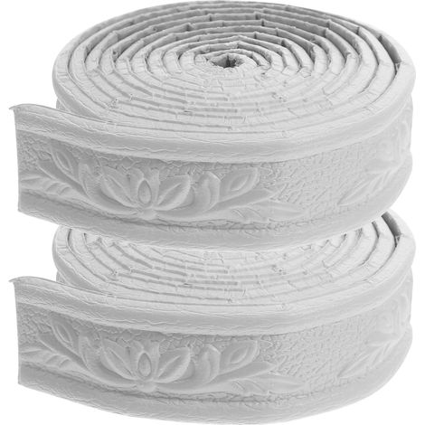Bordure Adhésive pour Mur en Écume Blanche, Moulure Auto-adhésive Étanche Facile à Utiliser, pour Murs et Crevices Salon Cuisine, Lot de 2 Rouleaux (1/5)
