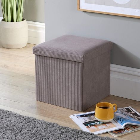 Folding Ottoman Corduroy Grey Fabric Chest Solid Space Saving Storage Square Box (1/5)