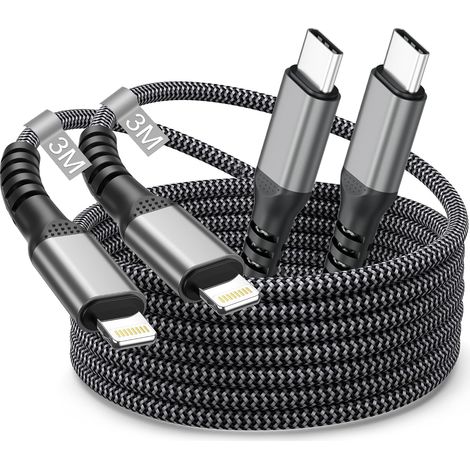 Câble USB C vers Lightning 3M Lot de 2[Apple Certifié MFi], Câble iPhone USB C Cable Lightning Cordon i-Phone Cable Chargeur Charge Rapide Fil Chargeur pour iPhone 14 Pro Max/13/12 Mini/11/XR/XS/8/7 (1/5)