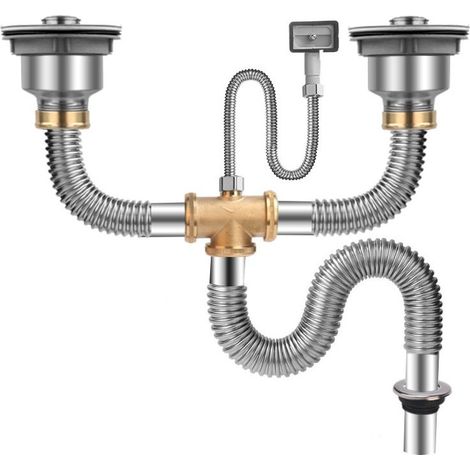 Vidage complet évier inox double cuve 80 mm – Tuyau de raccordement renforcé – Étanchéité optimale – Résistant aux odeurs et brûlures (1/5)